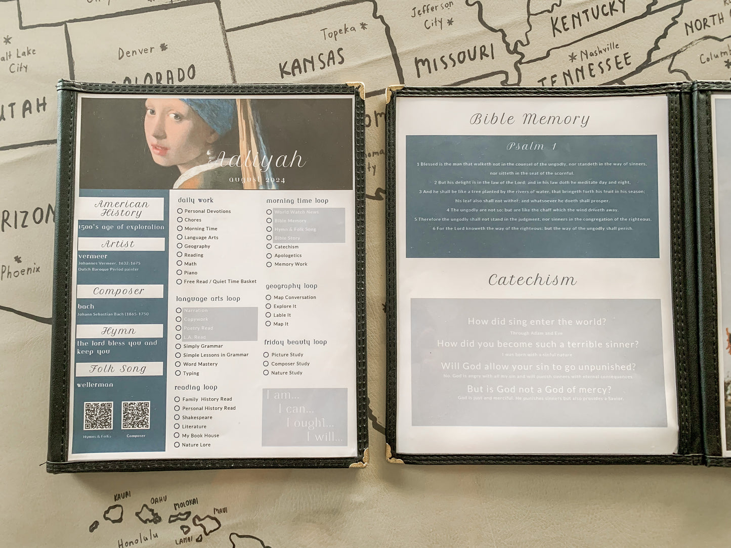 Morning Menu Schedule, Memory Verse and Catechism Canva Template