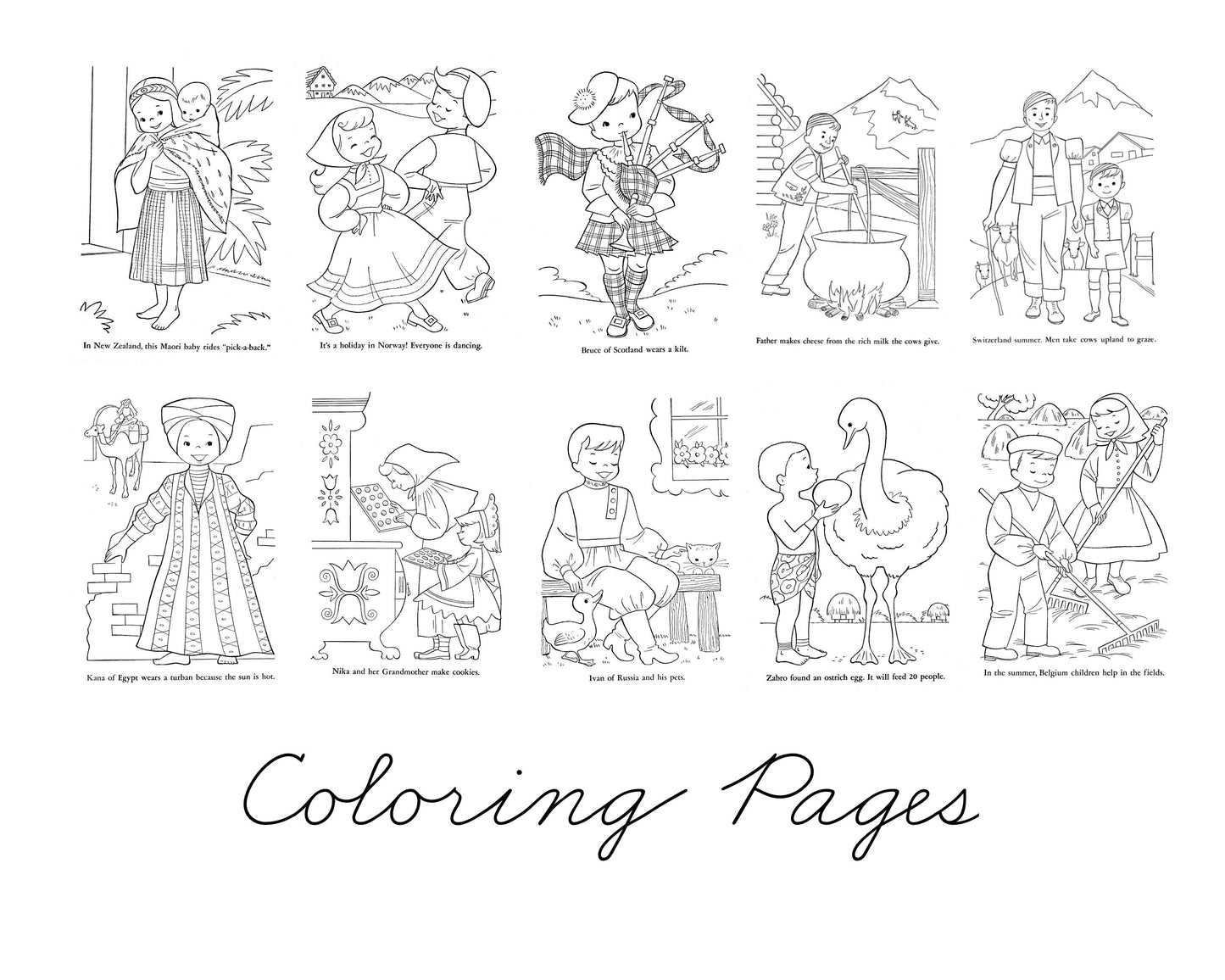 Children of Other Lands Vintage Coloring Pages
