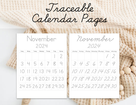 Traceable Calendar Pages 2024-2025