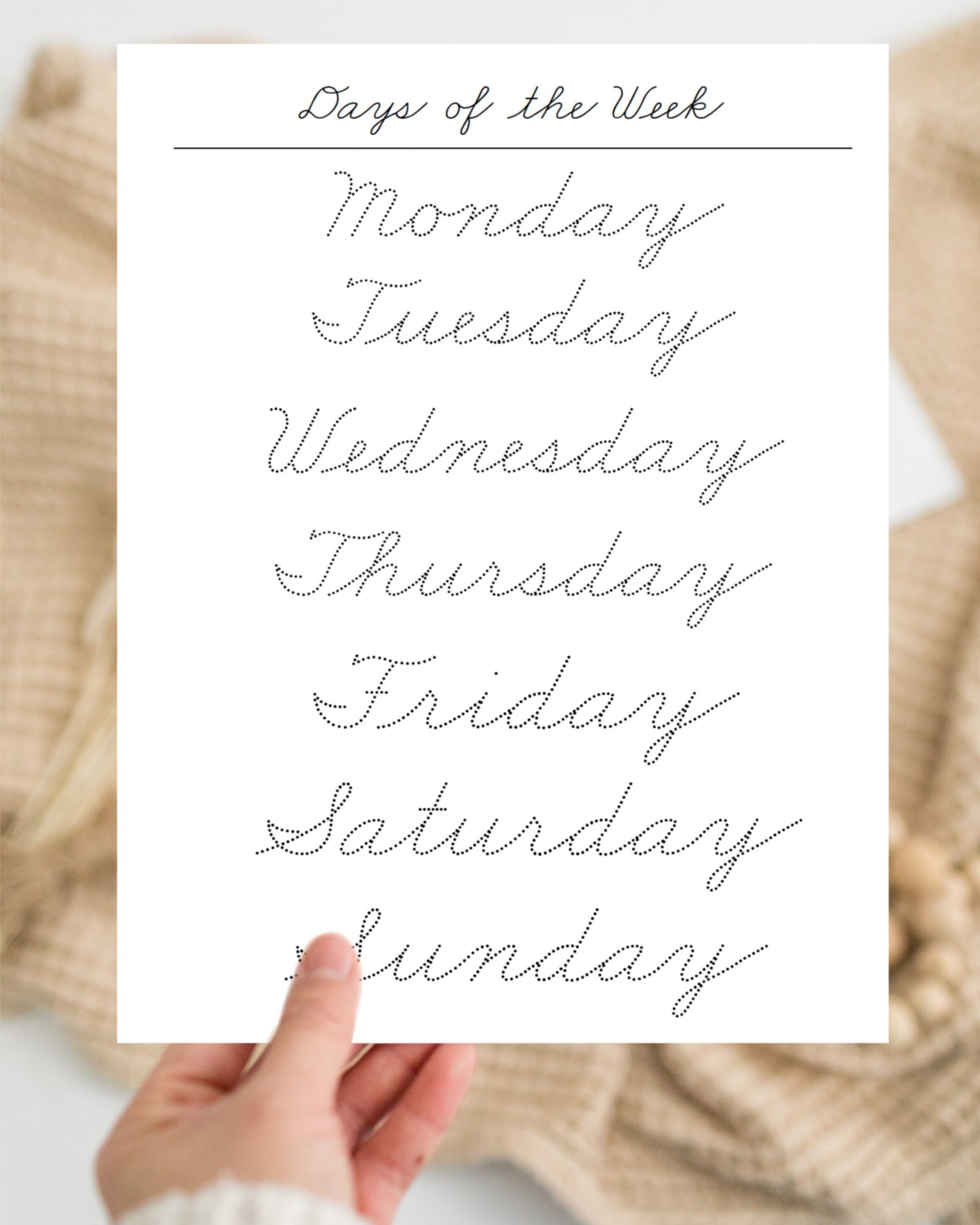 Days of the Week Tracing Pages