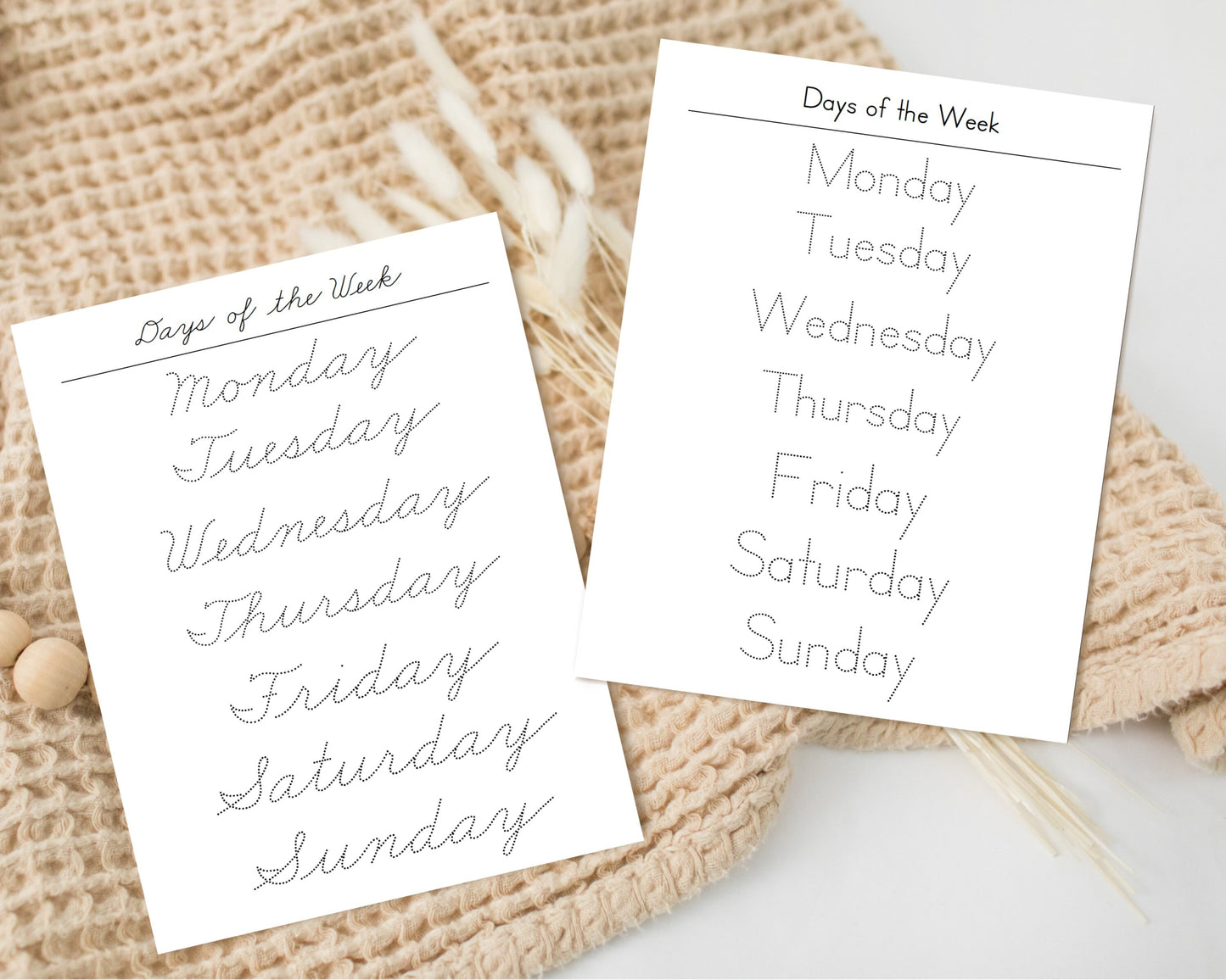 Days of the Week Tracing Pages