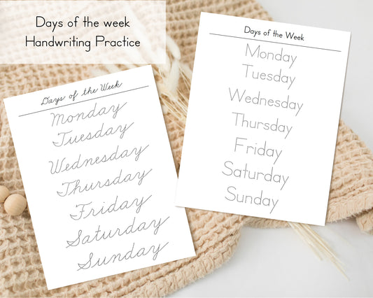 Days of the Week Tracing Pages